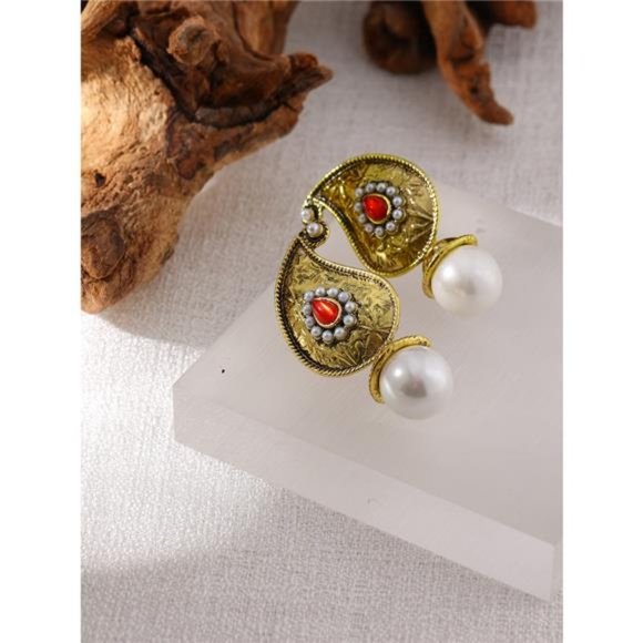 Vintage Metal Imitation Pearls Dangle Earrings - Picture 6 of 6